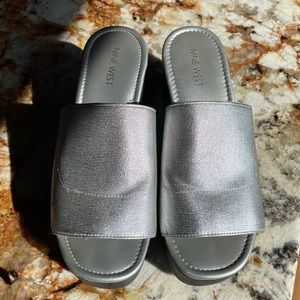 NINE WEST, Metallic, Platform/Wedge, Slides, Sz 9